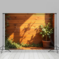 Lofaris Sunlight Greenery Potted Plant Wooden Wall Backdrop