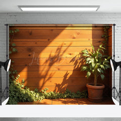 Lofaris Sunlight Greenery Potted Plant Wooden Wall Backdrop
