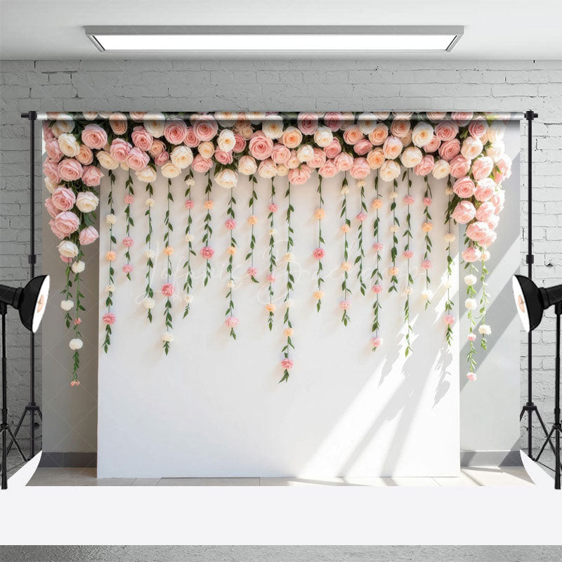 Lofaris Sunlight Pink Peonies White Wall Wedding Backdrop