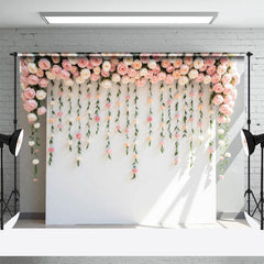 Lofaris Sunlight Pink Peonies White Wall Wedding Backdrop
