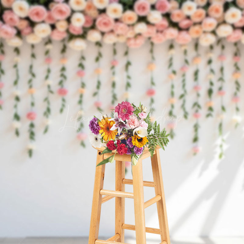 Lofaris Sunlight Pink Peonies White Wall Wedding Backdrop