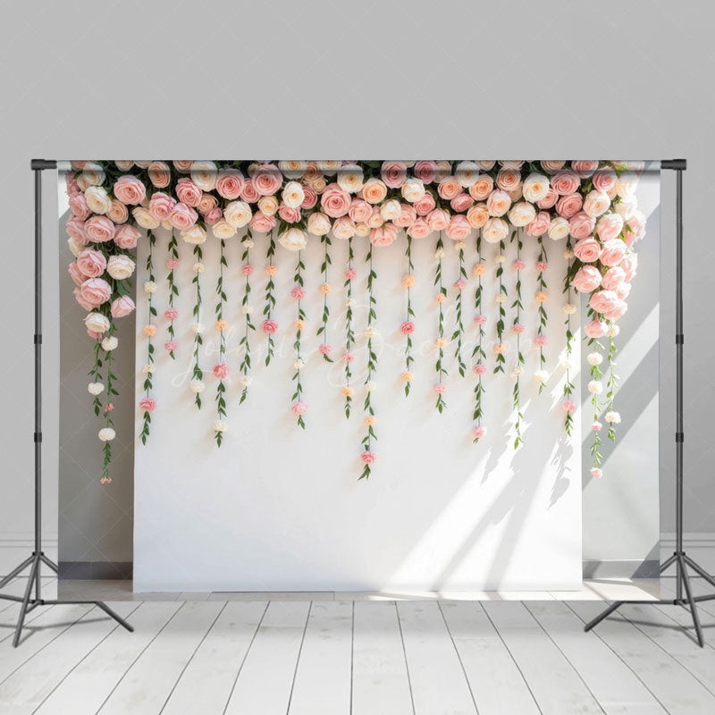 Lofaris Sunlight Pink Peonies White Wall Wedding Backdrop