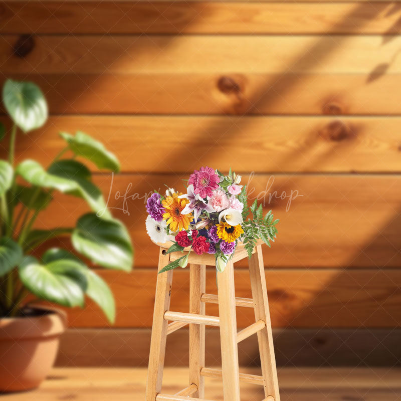 Lofaris Sunlight Potted Plant Wood Grain Wall Spring Backdrop