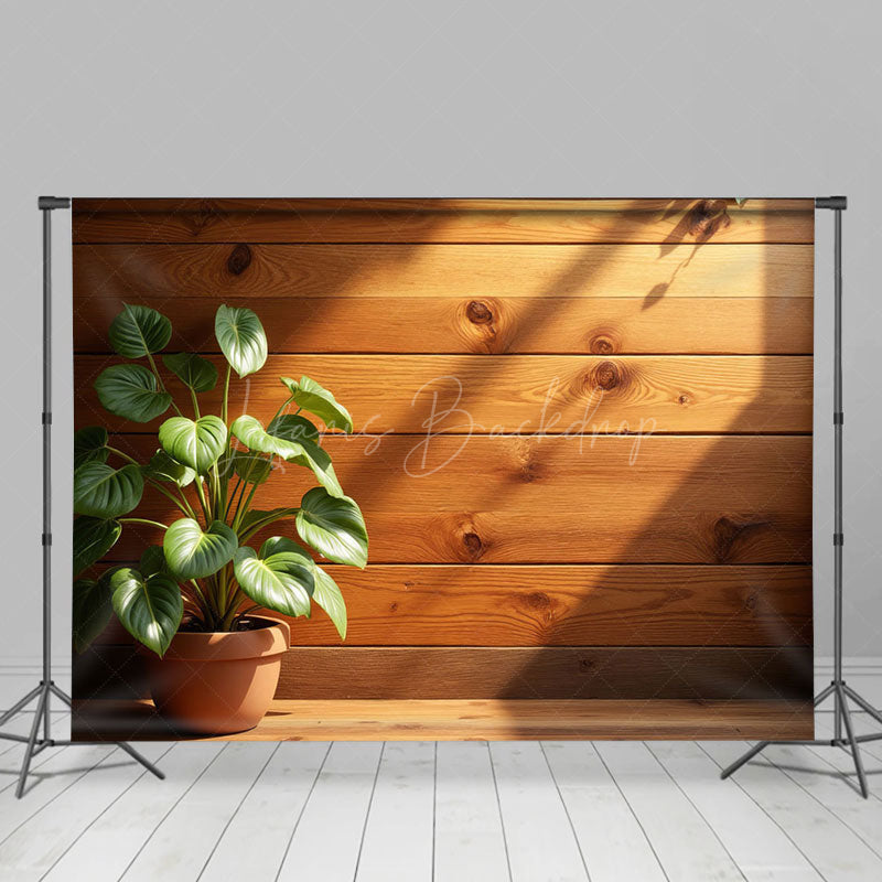 Lofaris Sunlight Potted Plant Wood Grain Wall Spring Backdrop