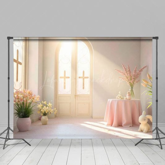 Lofaris Sunlight Room Cross Floral Rabbit Easter Backdrop