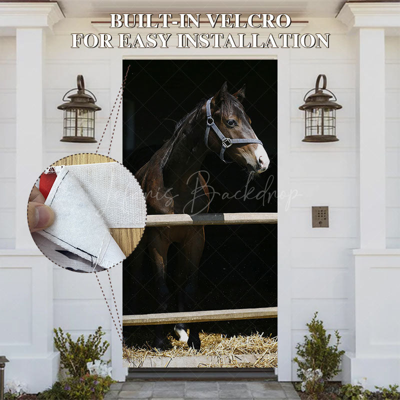 Lofaris Sunlight Rural Dark Horse Stable Animal Door Cover