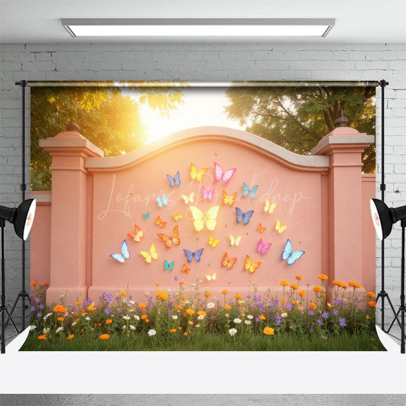 Lofaris Sunlight Spring Pink Butterfly Wall Floral Backdrop