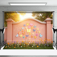 Lofaris Sunlight Spring Pink Butterfly Wall Floral Backdrop