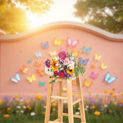 Lofaris Sunlight Spring Pink Butterfly Wall Floral Backdrop