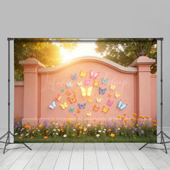Lofaris Sunlight Spring Pink Butterfly Wall Floral Backdrop