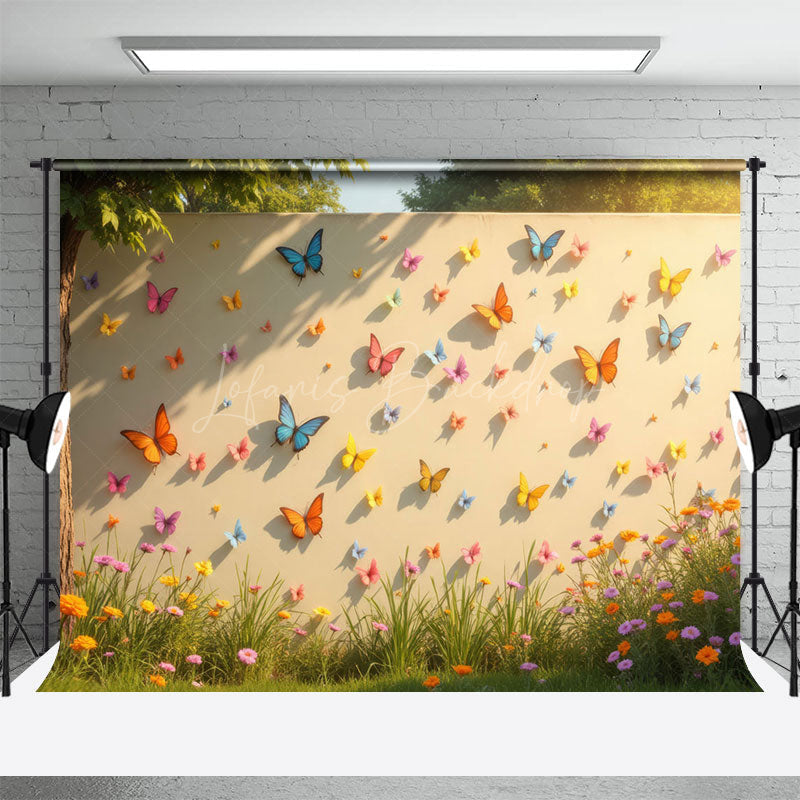Lofaris Sunlight Spring White Butterfly Wall Floral Backdrop