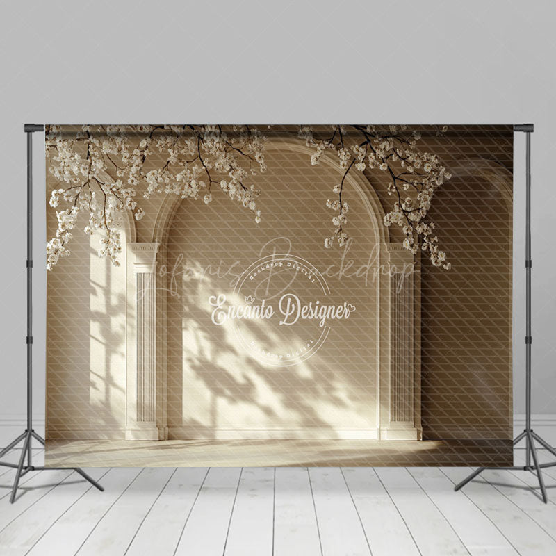 Lofaris Sunlight White Floral Wood Floor Combo Set Backdrop