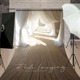 Lofaris Sunlight White Flowy Drapery Wood Floor Sweep Backdrop