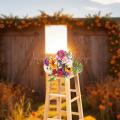 Lofaris Sunlight Wood Door Autumn Field Photography Backdrop