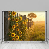 Lofaris Sunlight Wood Fence Sunflower Summer Field Backdrop