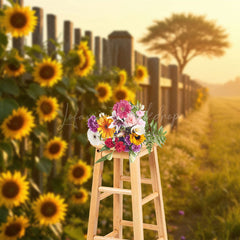 Lofaris Sunlight Wood Fence Sunflower Summer Field Backdrop