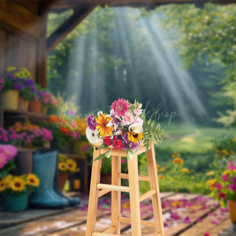 Lofaris Sunlights Floral Cabin Spring Photography Backdrop