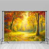 Lofaris Sunlit Autumn Forest Photography Backdrop Painterly Fall Scene with Yellow Leaves Thanksgiving Photo Background