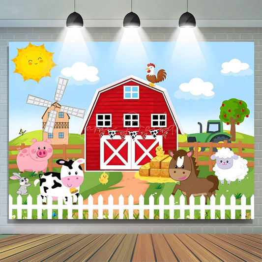 Lofaris Sunny Day Sky Farm Animals Happy Birthday Backdrop