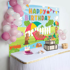 Lofaris Sunny Park Swimming Pool Groundhog Birthday Backdrop