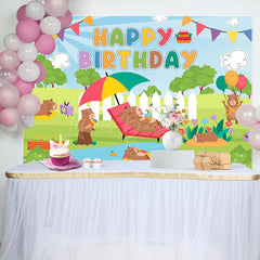 Lofaris Sunny Park Swimming Pool Groundhog Birthday Backdrop