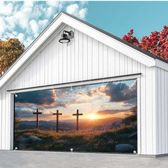 Lofaris Sunrise Cloud Field Cross Easter Garage Door Banner