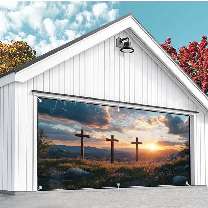 Lofaris Sunrise Cloud Field Cross Easter Garage Door Banner