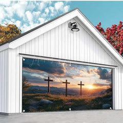 Lofaris Sunrise Cloud Field Cross Easter Garage Door Banner