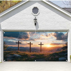 Lofaris Sunrise Cloud Field Cross Easter Garage Door Banner