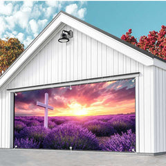 Lofaris Sunrise Purple Floral Cross Easter Garage Door Banner