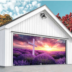 Lofaris Sunrise Purple Floral Cross Easter Garage Door Banner
