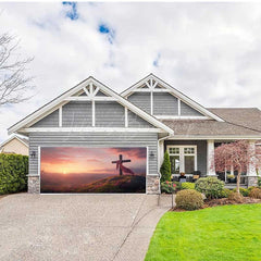 Lofaris Sunrise Sky Mountain Field Cross Garage Door Banner