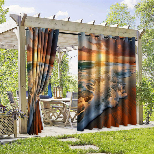 Lofaris Sunset Beach Waterproof Printed Outdoor Curtains