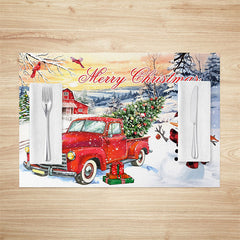 Lofaris Sunset Christmas Tree Truck Snowman Set Of 4 Placemats