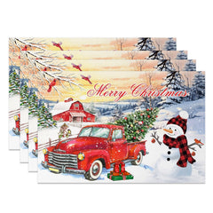 Lofaris Sunset Christmas Tree Truck Snowman Set Of 4 Placemats
