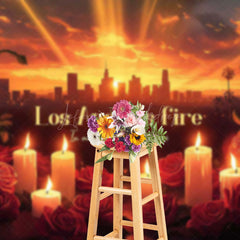 Lofaris Sunset City Red Rose Candle Los Angeles Fire Backdrop