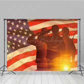 Lofaris Sunset Flag Saluting Soldier Armed Forces Day Backdrop