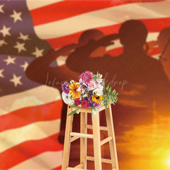 Lofaris Sunset Flag Saluting Soldier Armed Forces Day Backdrop
