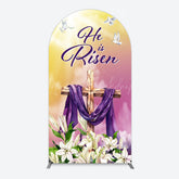 Lofaris Sunset Floral Cross He Is Risen Easter Arch Backdrop