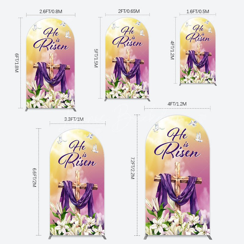 Lofaris Sunset Floral Cross He Is Risen Easter Arch Backdrop
