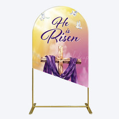 Lofaris Sunset Floral Cross He Is Risen Easter Arch Backdrop