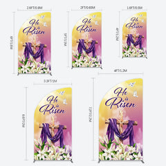 Lofaris Sunset Floral Cross He Is Risen Easter Half Moon Arch Backdrop