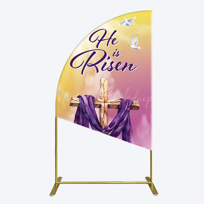 Lofaris Sunset Floral Cross He Is Risen Easter Half Moon Arch Backdrop