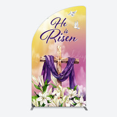 Lofaris Sunset Floral Cross He Is Risen Easter Half Moon Arch Backdrop