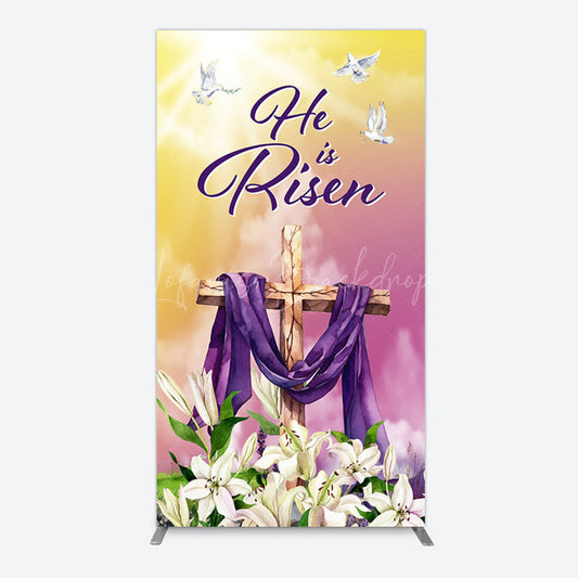 Lofaris Sunset Floral Cross He Is Risen Easter Rectangle Backdrop