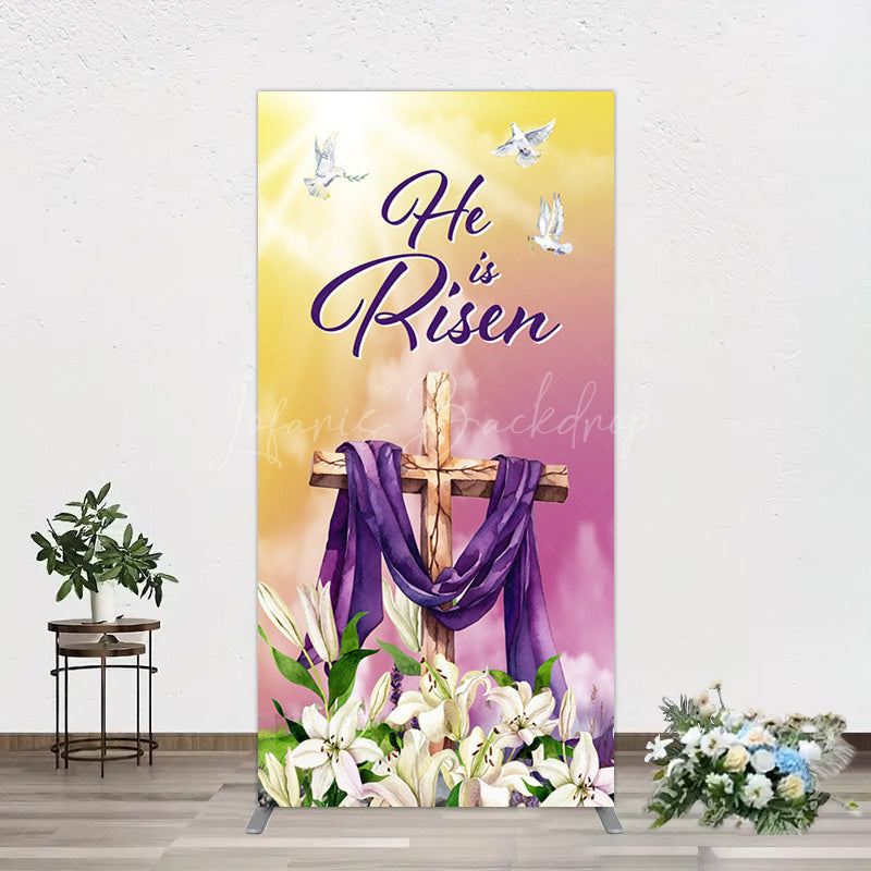 Lofaris Sunset Floral Cross He Is Risen Easter Rectangle Backdrop