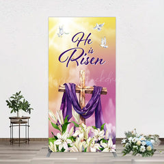 Lofaris Sunset Floral Cross He Is Risen Easter Rectangle Backdrop