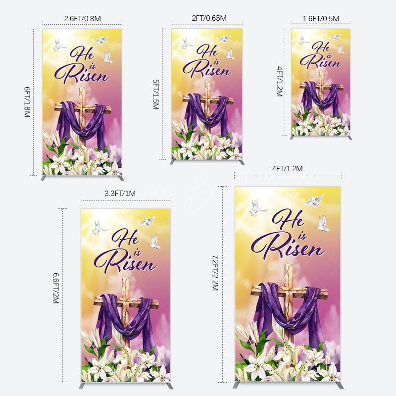 Lofaris Sunset Floral Cross He Is Risen Easter Rectangle Backdrop