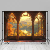 Lofaris Sunset Forest Castle Window View Photography Backdrop