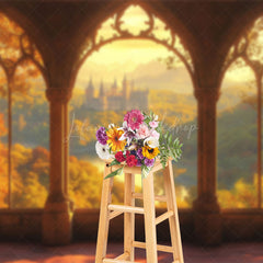 Lofaris Sunset Forest Castle Window View Photography Backdrop